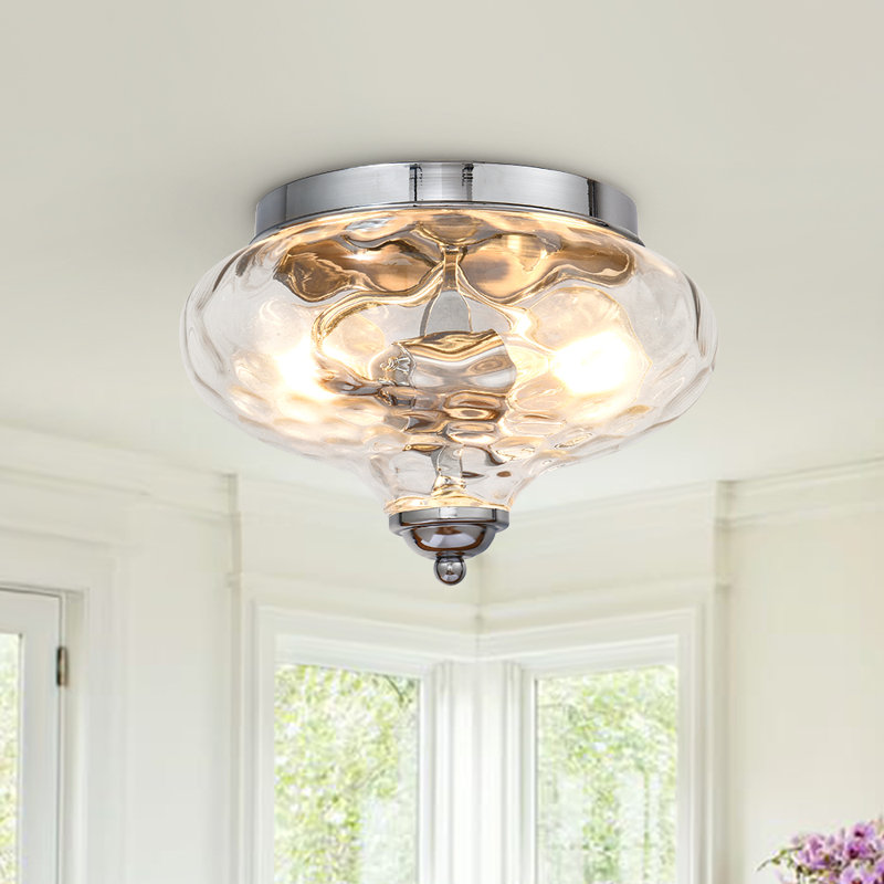 Chrome Water Pattern Glass Flush Mount Ceiling Light