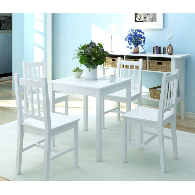 Rhinelander 4 - Person Pine Solid Wood Dining Set, White