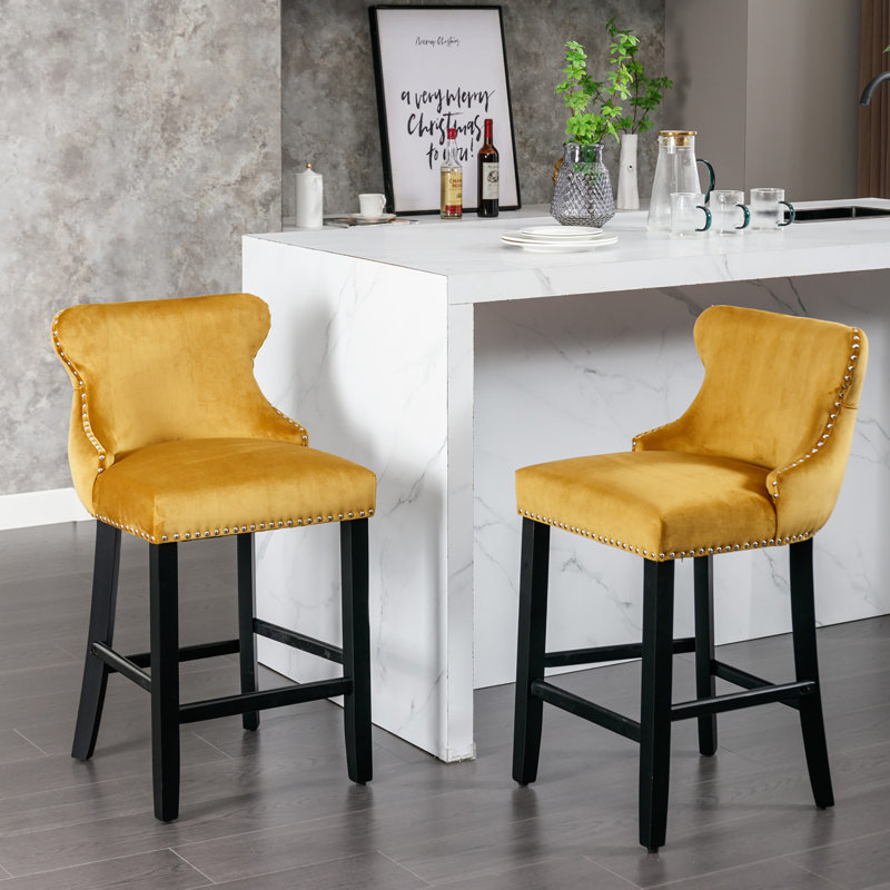 Tabouret de comptoir rembourré 26,70 po Tevy, 2, Doré