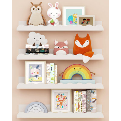 Kids' Bookshelf Set Of 4 - White Floating Nursery Book Shelves, Picture Ledge Shelf For Wall Decor And Storage - Perfect For Books, Toys, Photo Frames, And Nursery Décor