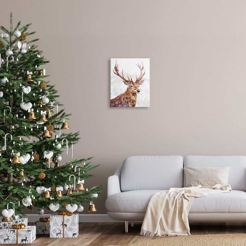 Peinture sur toile Winter Deer Mountain Snowfall, H 20 po x l 16 po x P 1,5 po