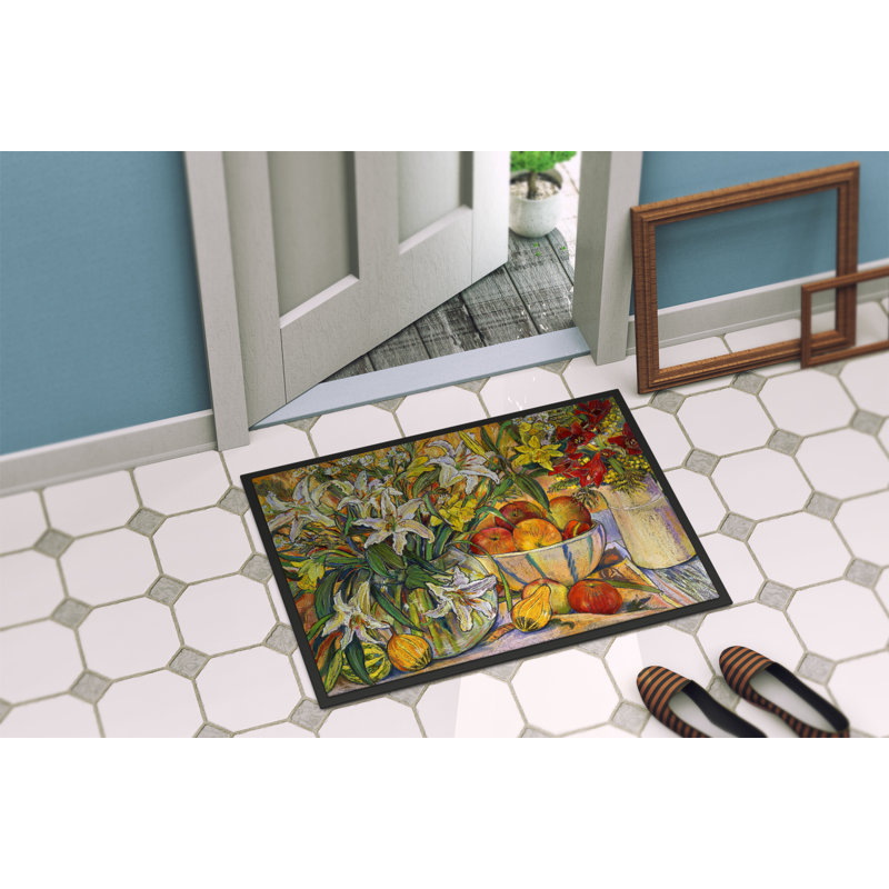 Tapis de porte pour l’extérieur antidérapant fruits, fleurs et légumes, 1 pi 6 po x 2 pi 3 po