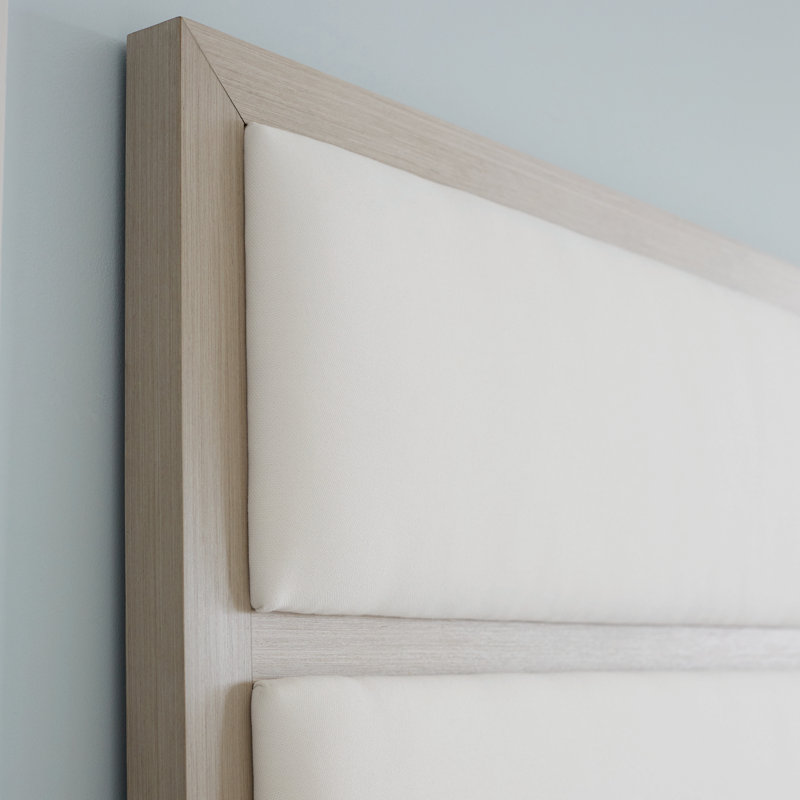 Linear Gray Queen Upholstered Wood Frame Bed with Headboard
