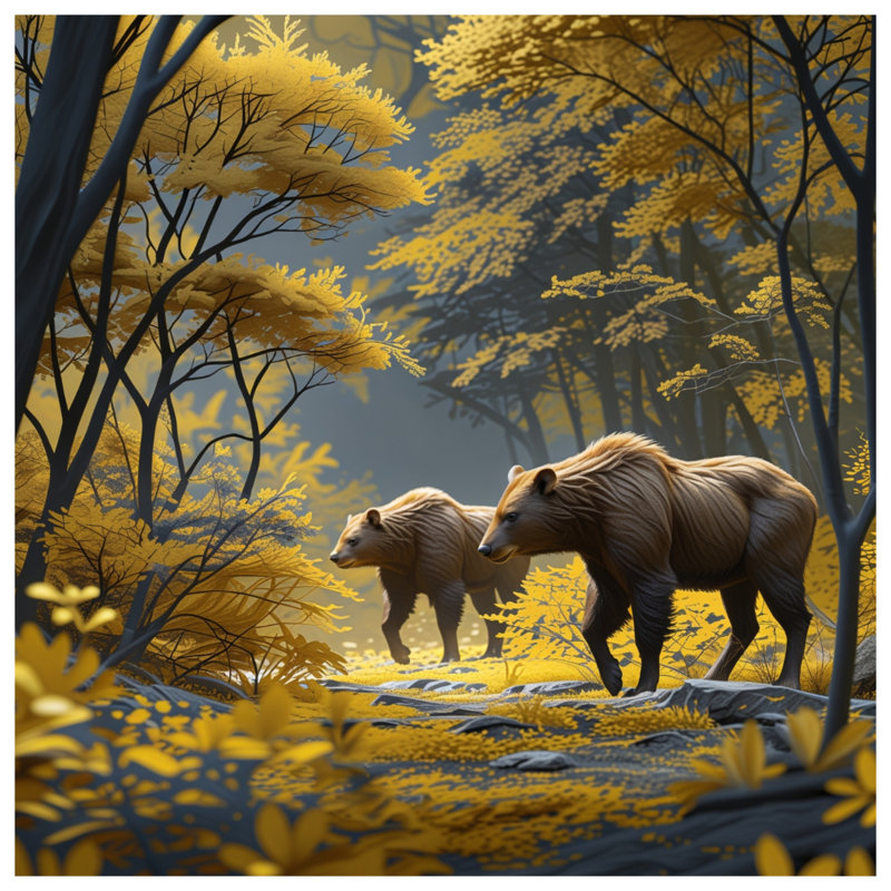 Rideaux Bears In Autumn Forest, 50 po x 92 po - 1 panneau, Blockout