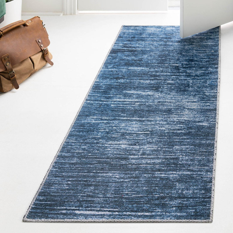 Tapis bleu en chenille tissé à la machine Montagne, Tapis de couloir 2 pi x 5 pi