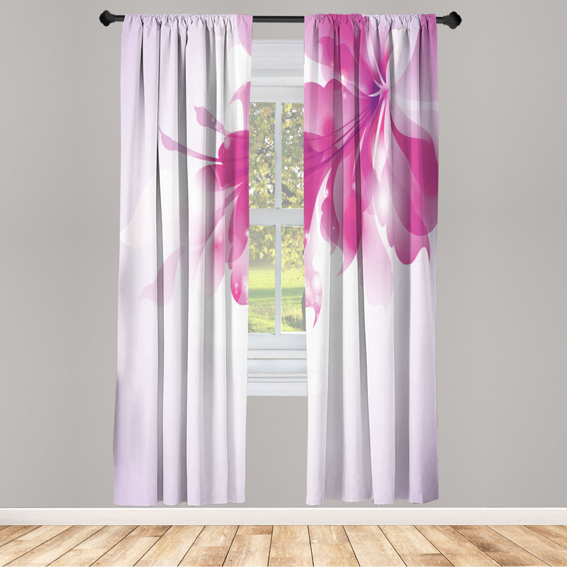 Microfiber Floral Semi-Sheer Rod Pocket Curtain Panels, 28" W x 95" L, Pink/Light Pink/White