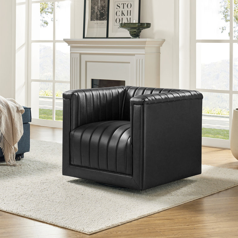 Fauteuil demi-tonneau pivotant en cuir Cadance, Similicuir noir