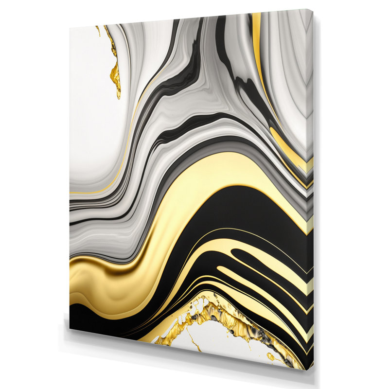 «Abstract Geode Marble Waves Gold III», reproduction sur toile, H 40 po x l 30 po x P 1,5 po, Toile tendue