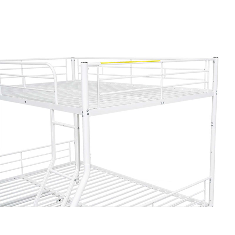 Full XL Over Queen Metal Bunk Bed with Trundle, Blanc