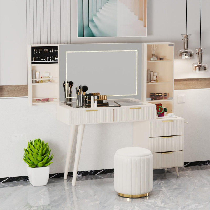 Meuble-lavabo de maquillage avec miroir et lumières