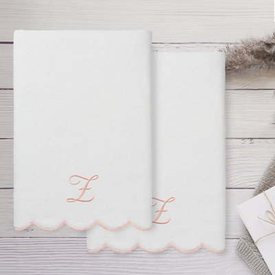  100% Turkish Cotton ADORNIA Scallop 2PC Personalized Bath Towel Set