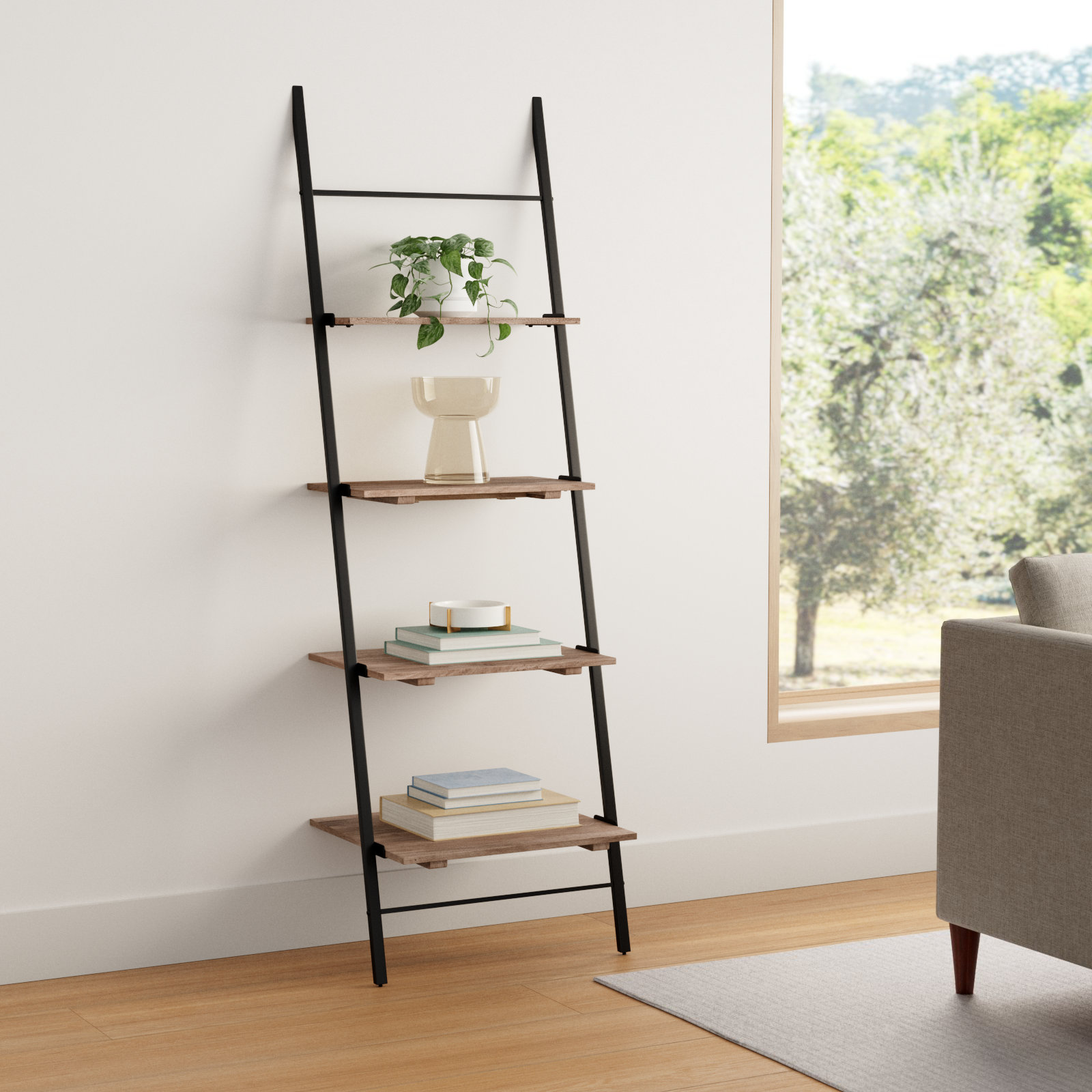 Innes Narrow Ladder Bookcase, Natural, (4 Shelves) 74" H x 24" W x 18" D