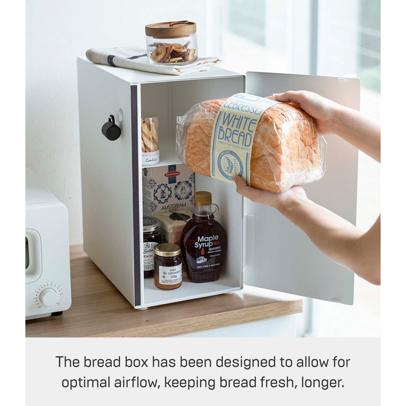 White Steel and Wood Two-Tier Vertical Bread Box