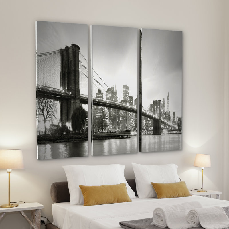 Twilight pont de Brooklyn-multi-pièces sur toile, H 40 po x l 60 po x P 1,5 po