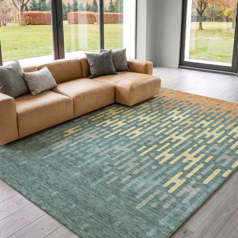 Tapis abstrait lavable à la machine Premium, Teal, 8' x 10'