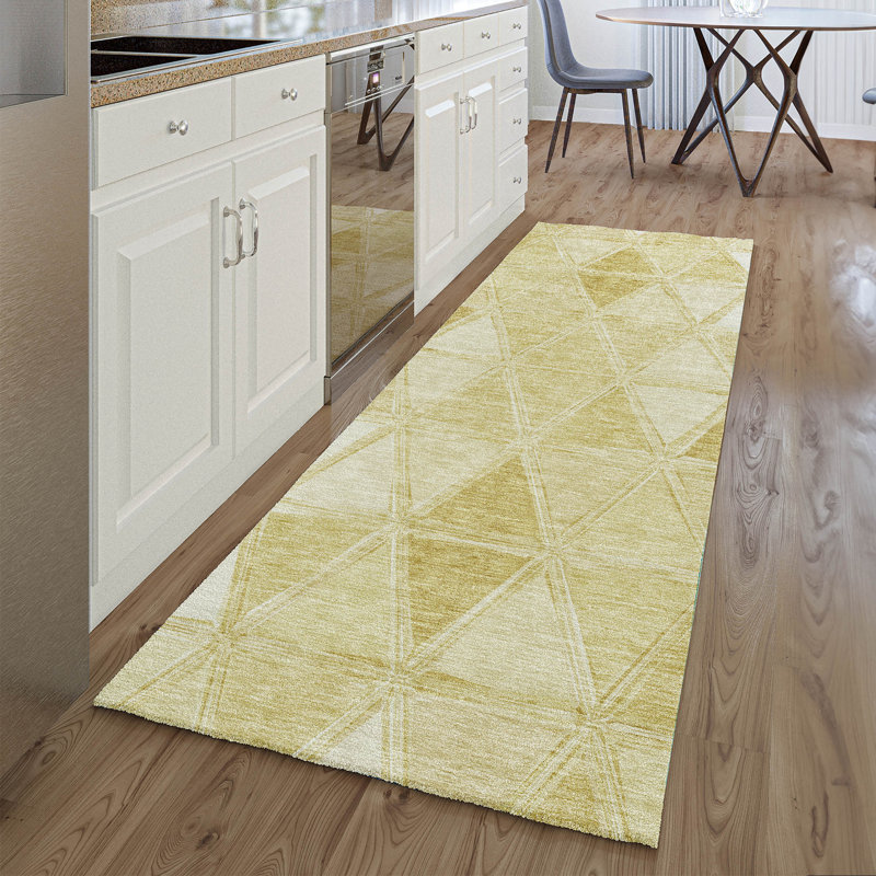 Premium Machine Washable Prisco Gold Rug, Runner 2'3" x 7'6"