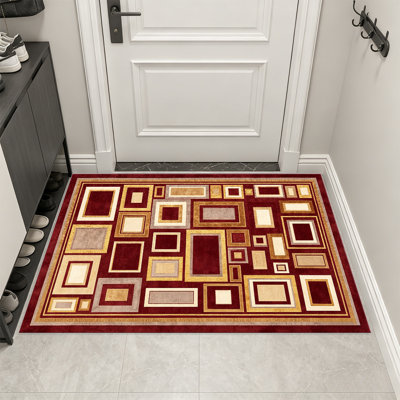 Tapis carrés rouges à motif géométrique pour le salon, doux et confortable, adapté à toutes les saisons, facile à entretenir, tapis de sol intérieur lavable à la machine, sous la table de ferme convenant à la chambre à coucher, à la salle à manger, au bureau, au patio, au balcon, à la décoration intérieure