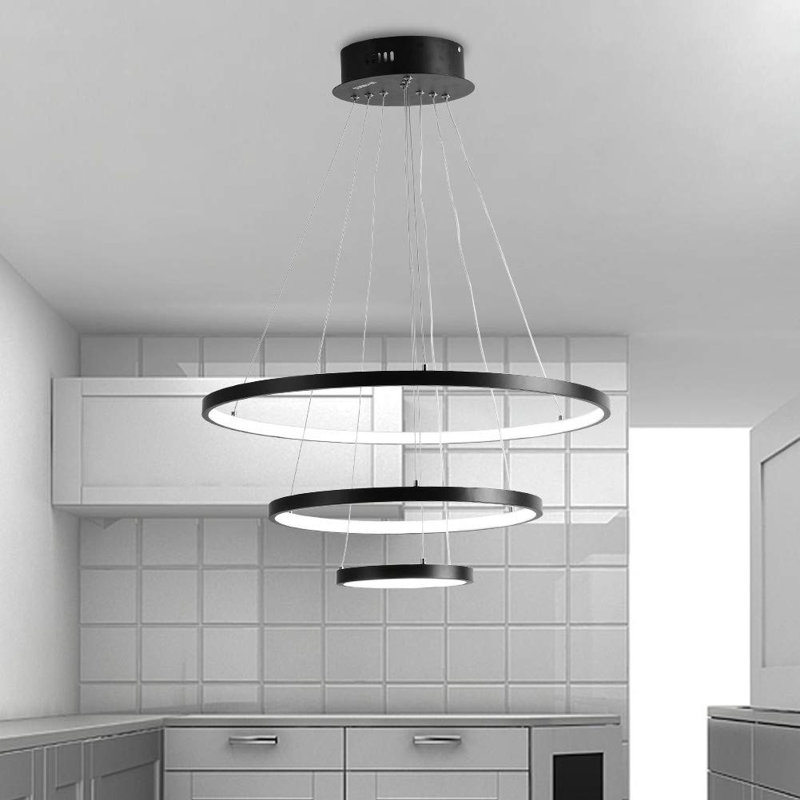 Lustre à niveaux unique à 3 lumières DEL Aahana, 6000, Noir