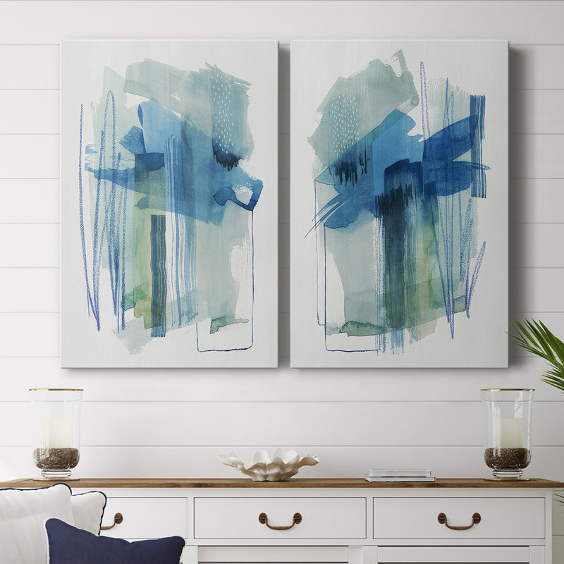 Abstrait Oasis I - Toile tendue avec châssis de qualité supérieure - Prêt à être accroché, H 48 po x l 64 po
