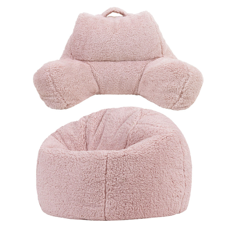 icon Kids Kingston Teddy Fleece Classic Bean Bag and Reading Pillow Set, Pink