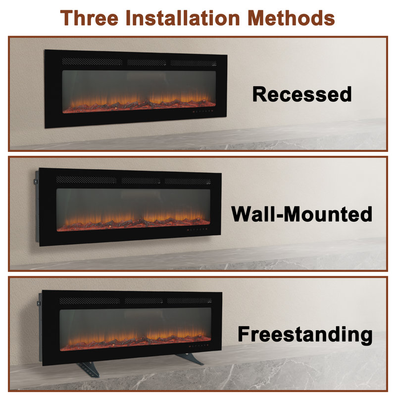1500W Recessed-in Electric Fireplace with 3-Color Top Light, Remote Control, and Touch Screen, 17" H x 50" W x 4.13" D