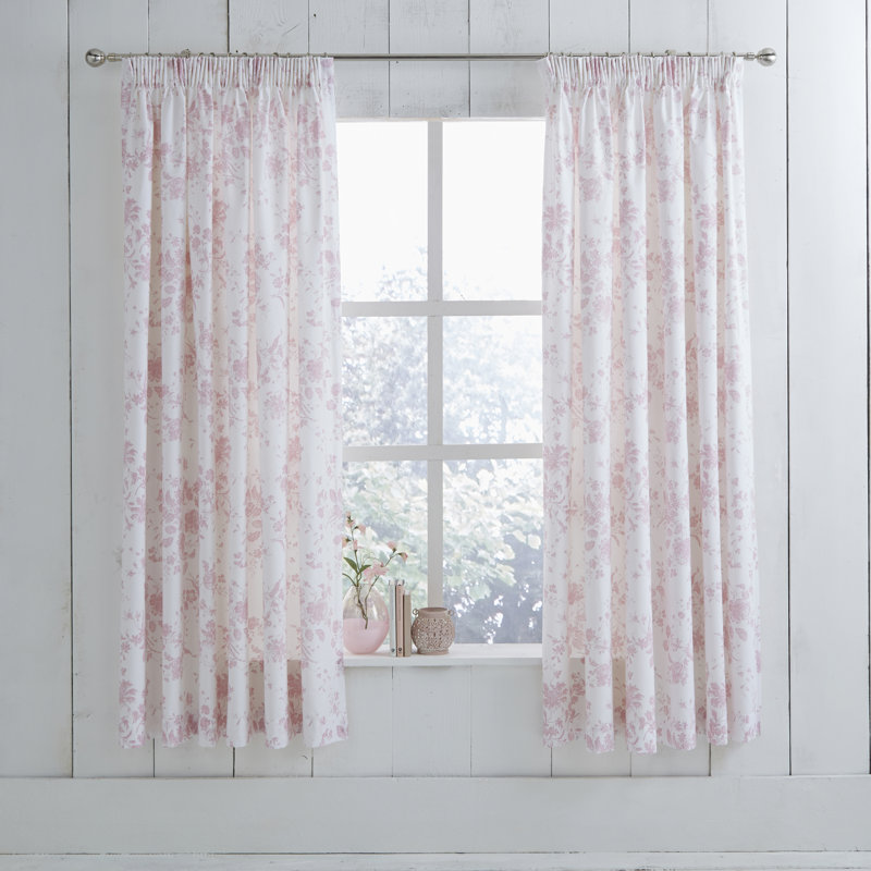 Izetta Semi Sheer Curtain Pair, 168 W x 183 D cm, Pink