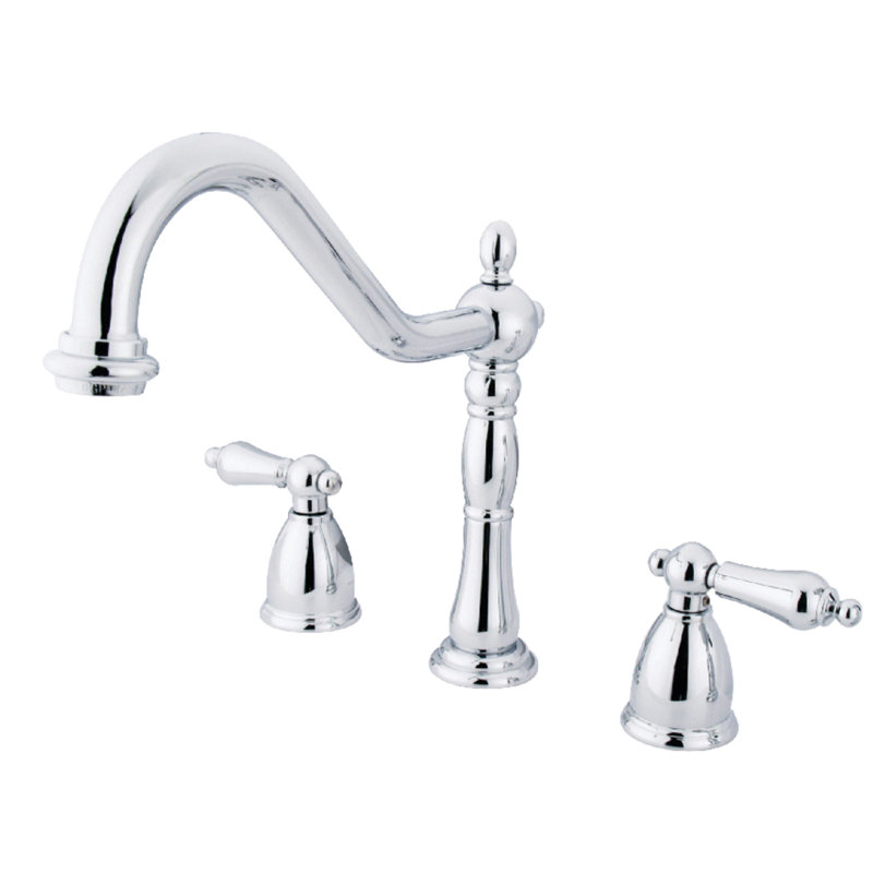 Robinet de cuisine à poignée double Kingston Brass Heritage, Chrome poli, Sans douchette latérale, Poignée / poignée en croix