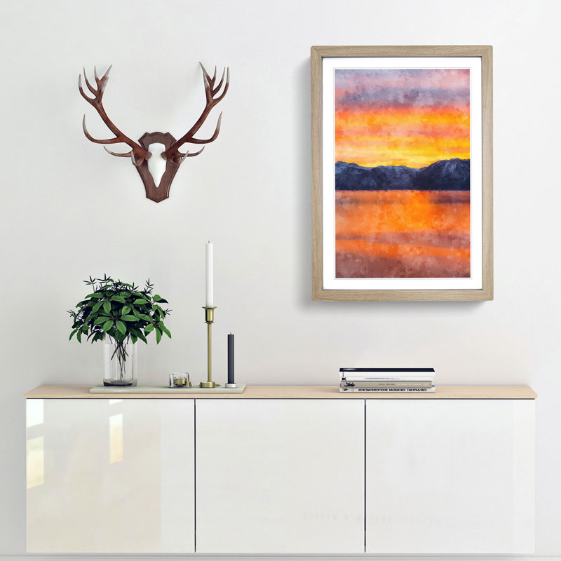 Sunshine over the Mountains - Framed Print, 87cm H x 62cm W x 2cm D, Oak Framed
