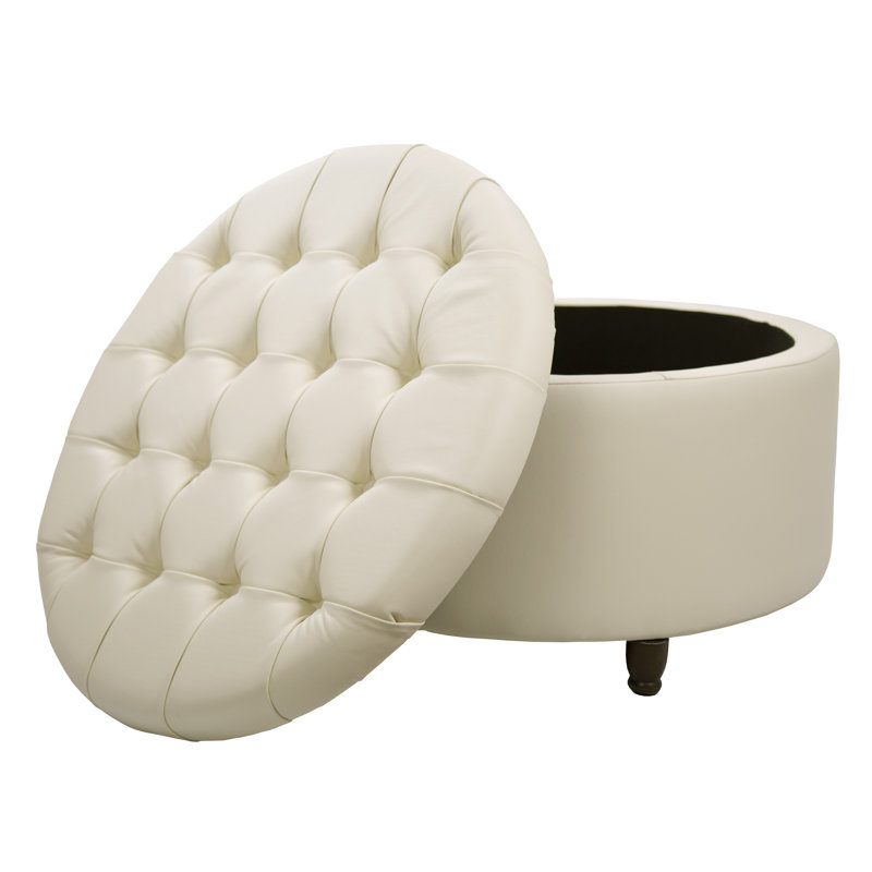 Sanni Faux Leather Ottoman, Cream Faux Leather