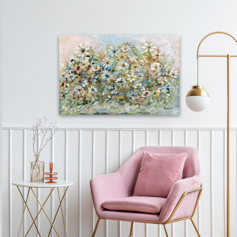 Champ de fleurs sauvages - fleurs de jardin contemporaines, art pastel, H 24 po x l 36 po