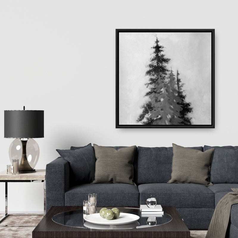 Silhouette d'arbres noirs et gris - Art sur toile encadrée