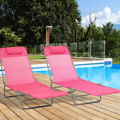 Chaises de patio pour l'extérieur, 6 dossiers réglables, tissu respirant, chaises longues pliantes roses,