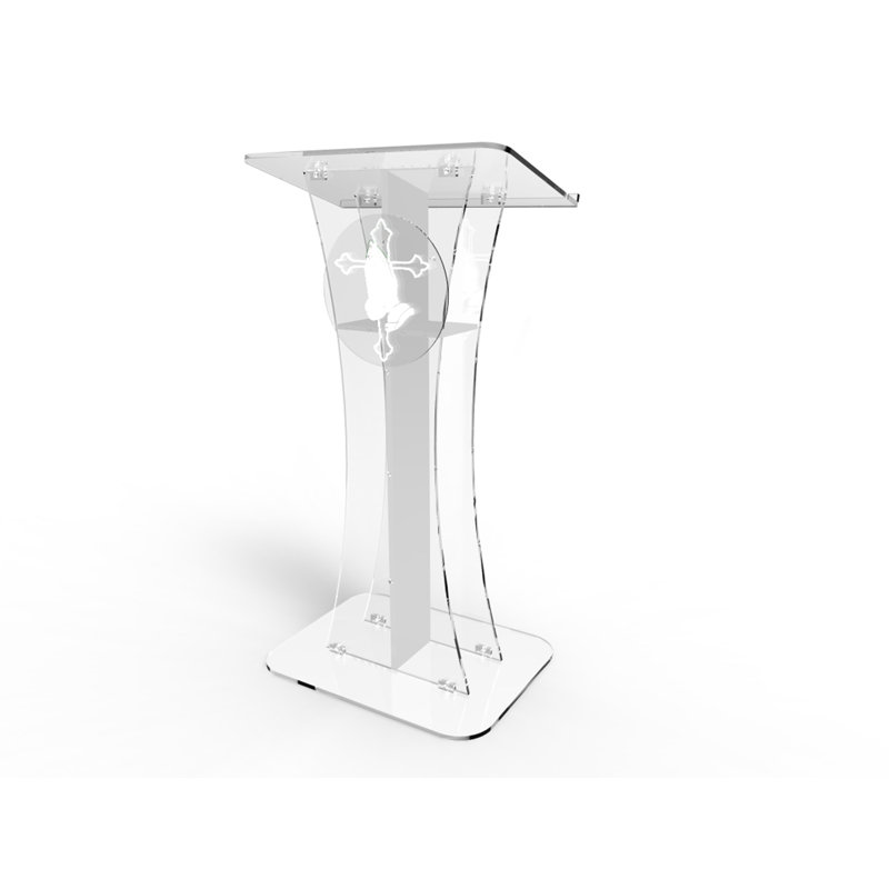 Podium en acrylique fantôme transparent avec croix blanche avec décor de main de prier, assemblage facile requis