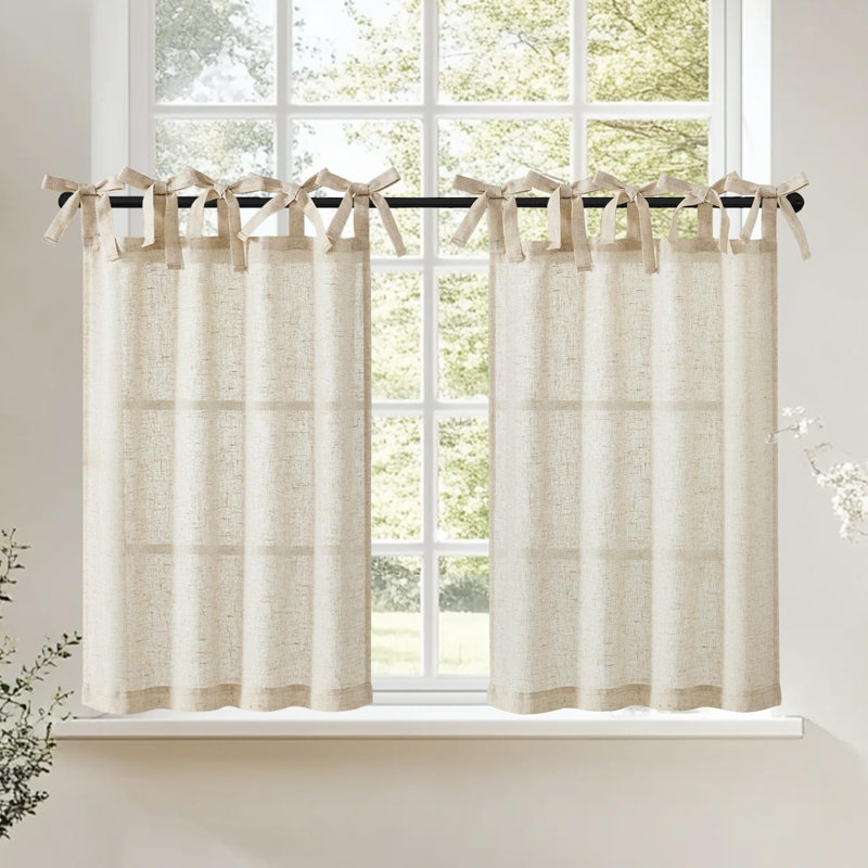 Rideaux de cuisine en lin uni, L 26 po x L 24 po, Beige