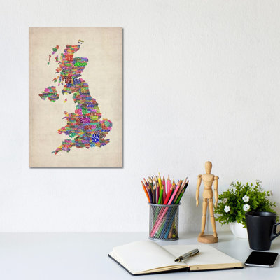 Great Britain UK City Text Map IV by Michael Tompsett - 1 Piece Wrapped Canvas Painting