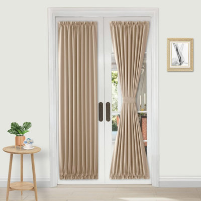 1 Panel French Door Curtains Rod Pocket Thermal Blackout Curtain with Tieback for Doors with Glass Window, Kitchen and Patio Doors for Privacy