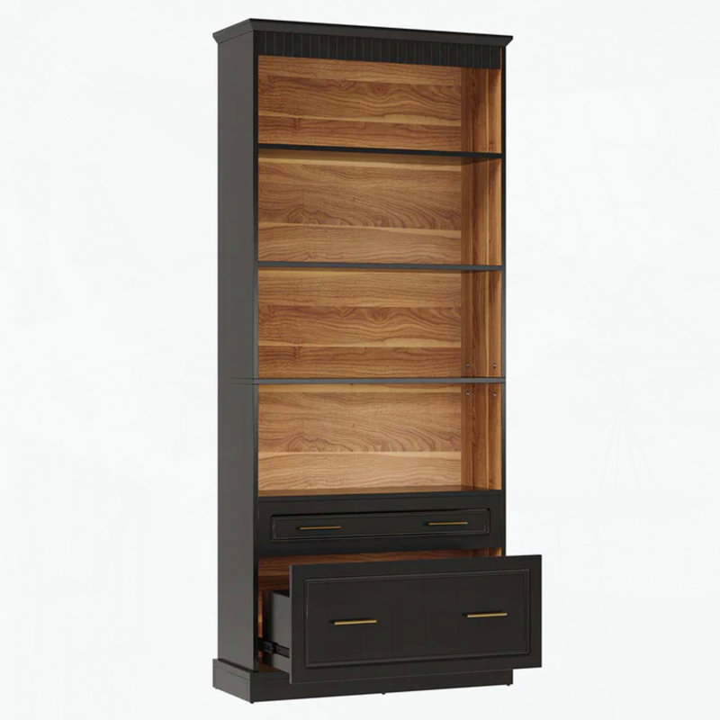 Freestanding Display Shelf with Drawers and Dust-Proof Backboard