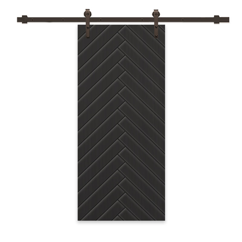 Porte de grange à panneaux et en bois manufacturé avec quincaillerie d'installation, 24 po x 84 po, Noir, Café noir