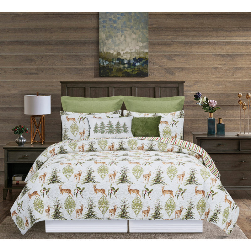 Winter Trees Embellished Green and White Throw Pillow