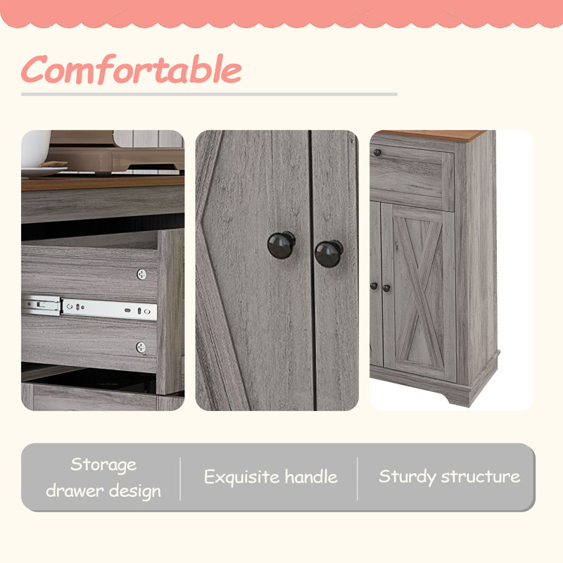 Armoire de rangement Farmhouse avec portes et tiroir pour la cuisine et le salon, Grey