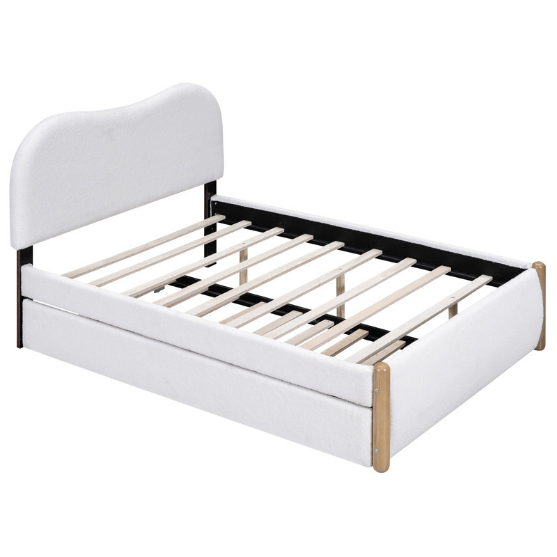 Lit plateforme tapissier avec lit gigogne, Complète, Blanc