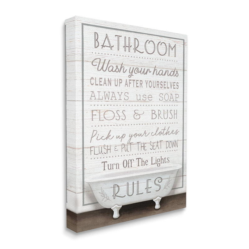 «Rustic Bathroom Rules Bath» par Elizabeth Tyndall, H 20 po x l 16 po x P 1,5 po