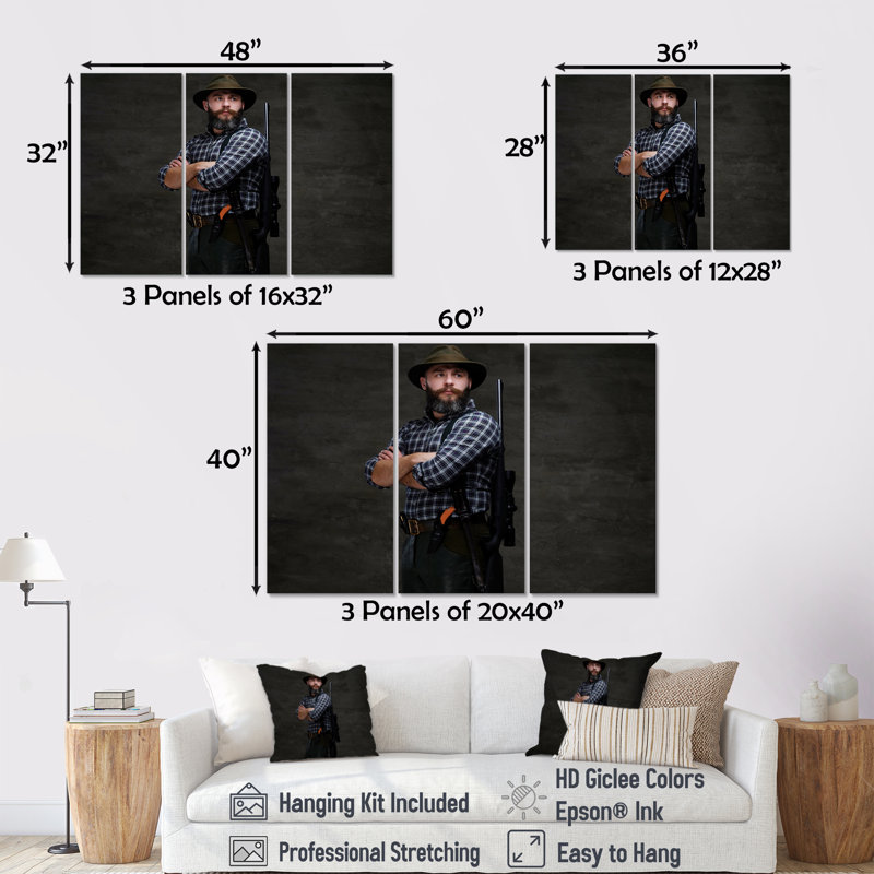 Portrait d'un chasseur, ensemble d'art mural Chasse et pêche, H 40 po x l 60 po x P 1 po