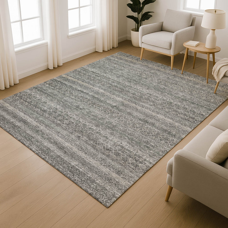 Premium Machine Washable Mayfield AMF2105 Striped Rug, 8' x 10', Pewter