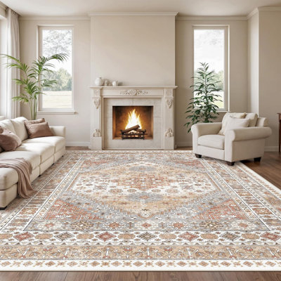 Tapis lavable antidérapant Medallion (orange)
