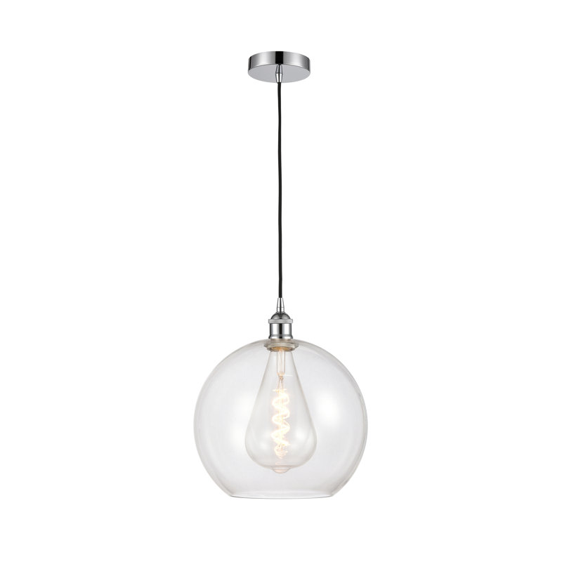Luminaire suspendu simple à 1 lumière Ralph, Transparent, Chrome poli, H 13,63 po x l 11,75 po x 11,75 po
