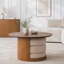 Table basse ronde en bois 31,5 "avec 3 tabourets gigognes en tissu Teddy, ensemble de table centrale multifonctionnel avec rangement caché Farmhouse