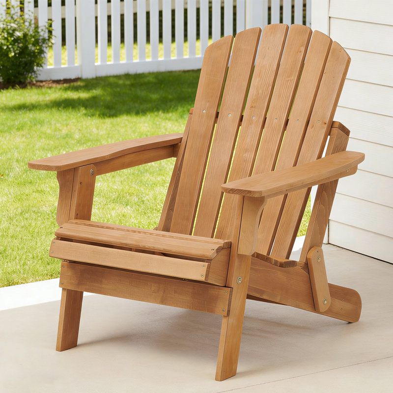 Folding Adirondack Chair, Solid Wood All-Weather Fire Pit Chairs with Pre-Assembled Backrest & Seat Board for Deck Backyard Patio Outdoor