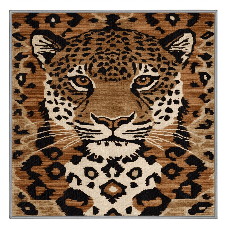  Tapis lavable en forme de léopard avec gros chats Léopard, Carré 5 pi