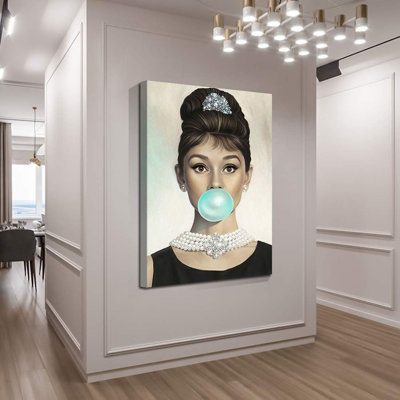 Hepburn Blue Bubble Gum Canvas Wall Art Home Decor For Bedroom Living Bar Decorations 16 X 24 Inch